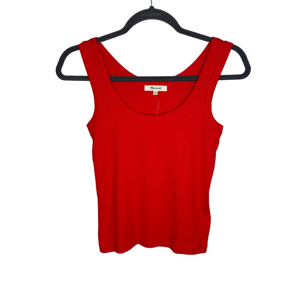 Madewell NWT Womens XS Festival Red Ribbed Scoopneck Tank Top NW197 Cotton